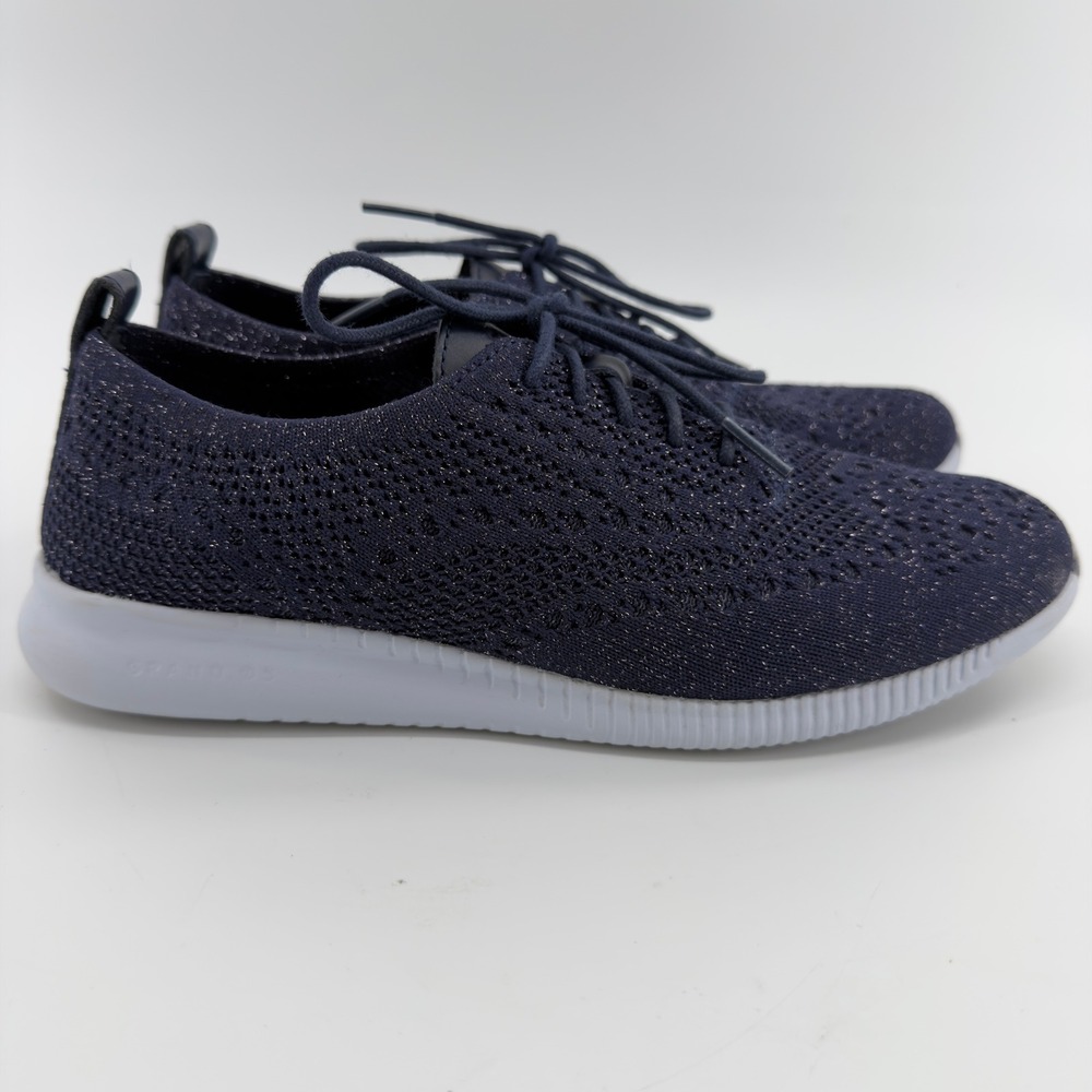 Cole Haan‎ Zerogrand Stitchlite Navy Blue Metallic Knit Oxford Sneakers W7.5B